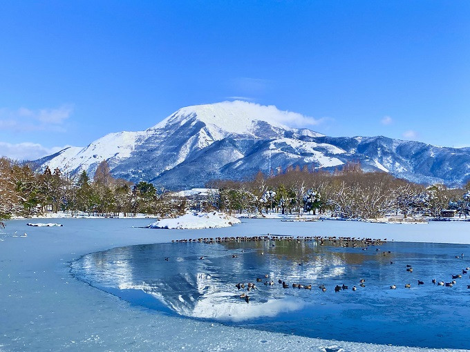 冬の伊吹山と三島池