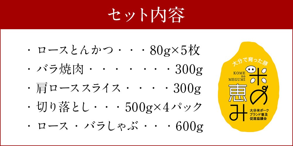 大分県産ブランド豚 「米の恵み」 豚肉まつり 5種セット 計3.6kg 豚肉 小分け