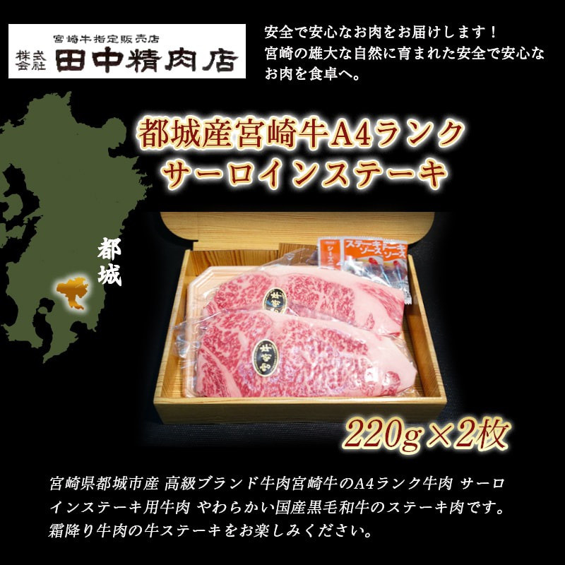 宮崎牛サーロインステーキ220g×2枚_MA-2411_(都城市) 牛ステーキ A4ランク以上の宮崎県産 黒毛和牛 都城産宮崎牛 ブランド牛 国産黒毛和牛 ビフテキ 鉄板焼き 宮崎牛指定販売店 ギフト 贈答用