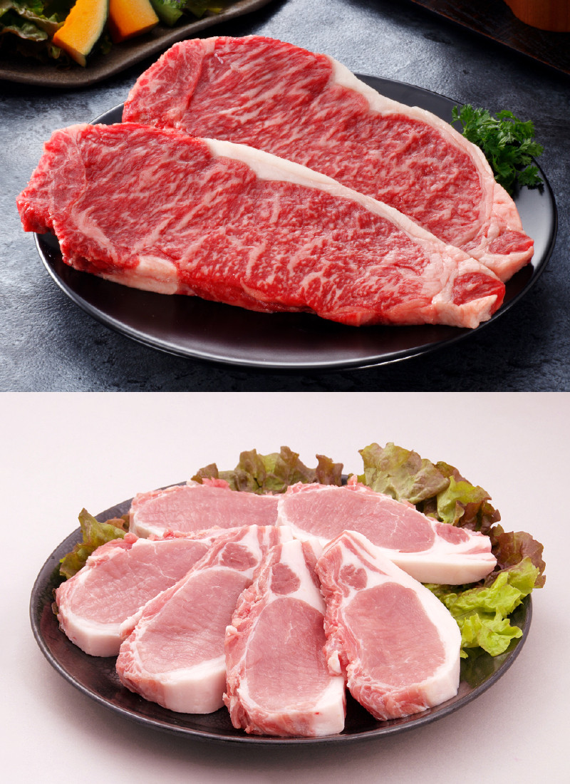 080-21 かごしま黒豚と鹿児島県産黒毛和牛ステーキセット