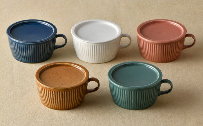 【波佐見焼】【オーブン可】ハンドル付蓋物 5色セット 小皿 スープカップ スープマグ  食器 皿 【舘山堂】 [RC26] オーブン可 オーブンウェア グラタン皿