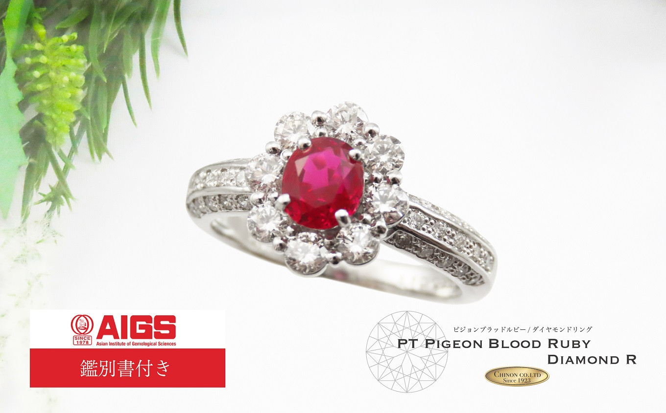 ピジョンブラッドルビーリング 【 プラチナ 】 天然 ルビー 指輪 ダイヤモンド リング ジュエリー ダイヤ PT AIGS鑑別書付 KT1105