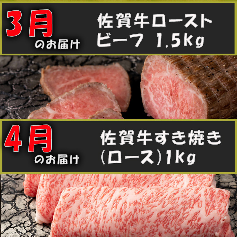 【定期便全12回】佐賀牛定期便「ロースブロック・ヒレステーキ(3回)・ローストビーフ(3回)・すき焼き用(ロース)・しゃぶしゃぶ用(ロース)・カルビ焼肉(ロース)・サーロイン・赤身ももブロック」 毎月発送いたします!