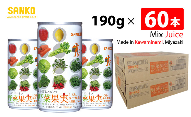 SANKO からだはつらつ 野菜果実(缶) 190g×60本【飲料類 ソフトドリンク 野菜 果汁 ミックスジュース 長期保存 宮崎県 川南町 送料無料】