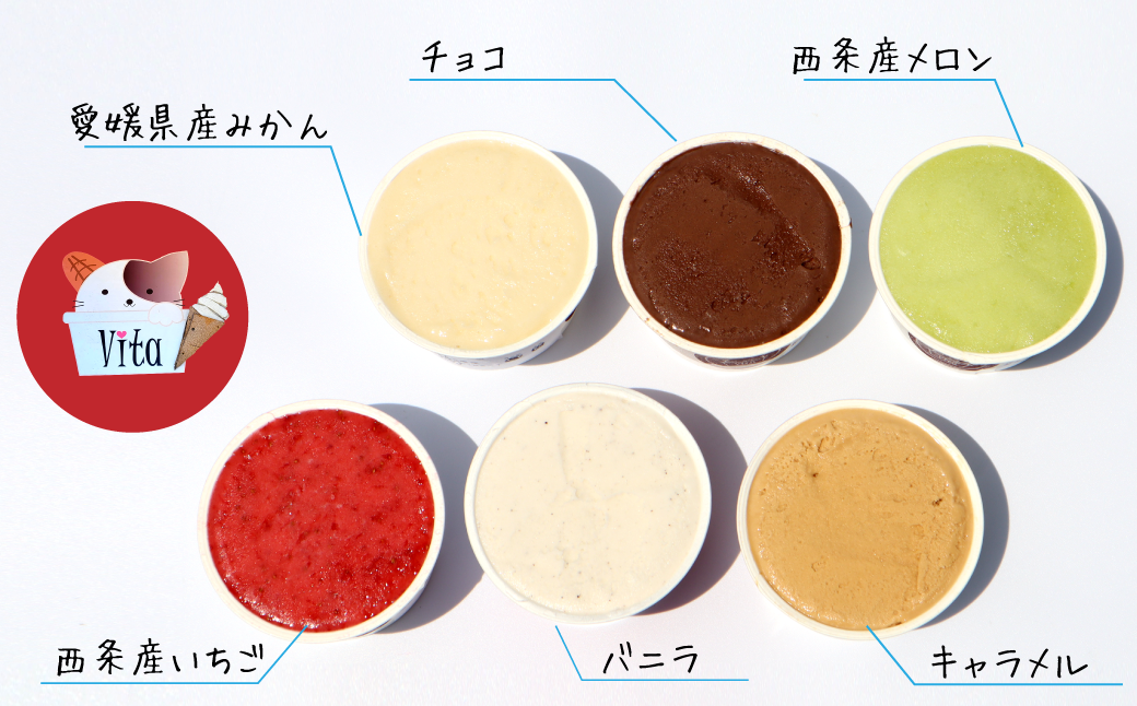 ジェラート6個セット(定番人気フレーバーと愛媛産フルーツソルベ)