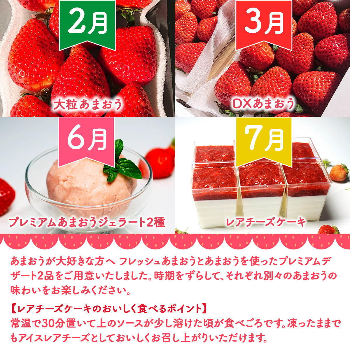 いちご あまおう 大粒あまおう 定期便 DXあまおう ジェラート 2種 レアチーズケーキ 6p 詰め合わせ 【2027年発送】 期間限定発送 [THE FARM_strawberry 福岡県 宇美町 um40azo780010] 先行予約 あまおう 大粒 イチゴ 苺 フルーツ 果物 果実 甘い あまい 小分け 冷凍 アイス ケーキ チーズケーキ 定期