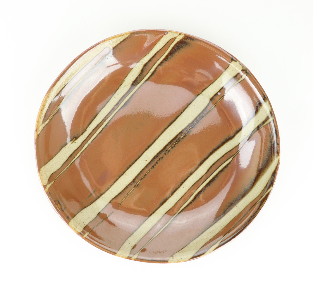 【益子焼】萩原芳典　柿釉線紋楕円皿セット｜栃木県 益子町 ふるさと納税 益子焼伝統工芸士 萩原芳典 柿釉線紋 楕円皿セット 電子レンジ可 食洗器可（AT009）