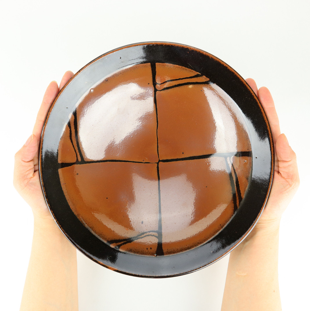 【益子焼】萩原芳典 柿釉線紋鉢|栃木県 益子町 ふるさと納税 益子焼伝統工芸士 萩原芳典 柿釉線紋 鉢 電子レンジ可 食洗器可(AT010)