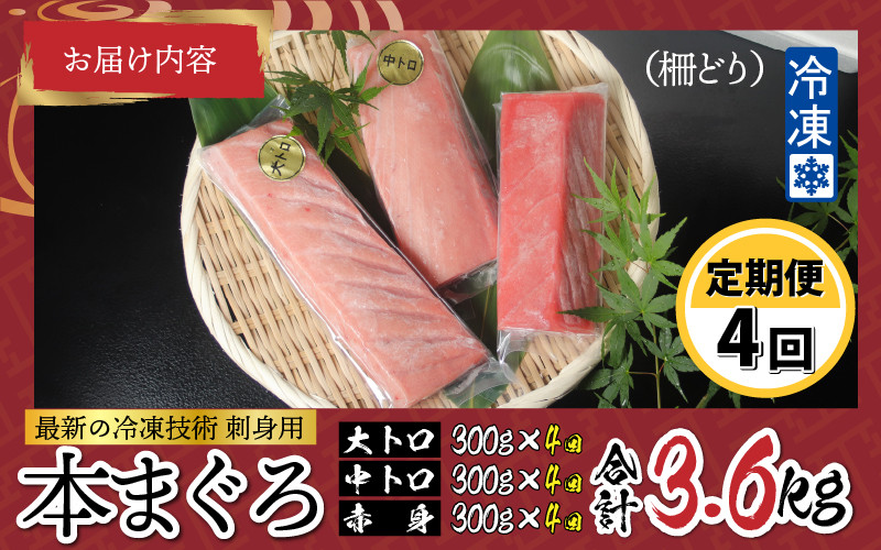  【定期便】【4ヶ月連続お届け】 刺身用！本マグロ堪能セット（柵どり） 計 900g × 4回 【最新の冷凍技術】[M-11004]