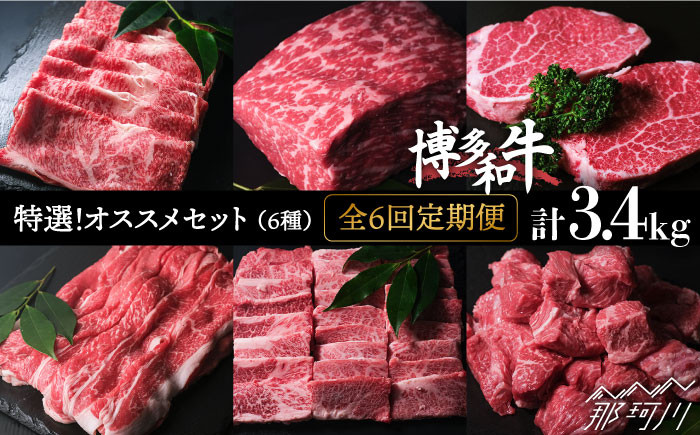 【全6回定期便】特選！博多和牛 牛肉 オススメ定期便＜肉のくまもと屋＞那珂川市 焼き肉用 赤身 モモ バラ カルビ 黒毛和牛 赤身 [GBI048]