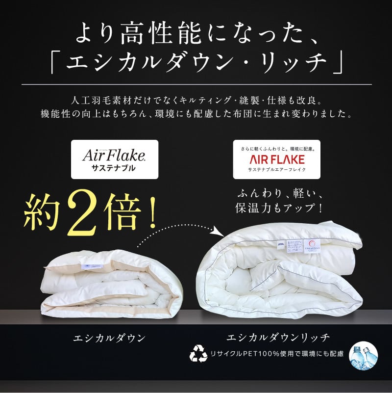 布団 《 日本製 》【 ダブル 】洗える 人工羽毛布団 合い掛け布団 エシカルダウンリッチ 広島県福山市/イシケン株式会社 羽毛 布団 ふとん 合掛け 掛け布団 掛布団 軽い 日本製 春 秋 春用 秋用 寝具 アレルギー対策 サステナブル こども 子供用 洗濯可 丸洗い 安眠 睡眠 快眠 快適 熟睡 国産 広島 福山 ふるさと納税 人気 おすすめ 広島県 福山市 ふるさと納税 [BAAK100]