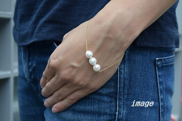 あこやバロック真珠3珠付ブレスレット(シルバー金メッキ色)