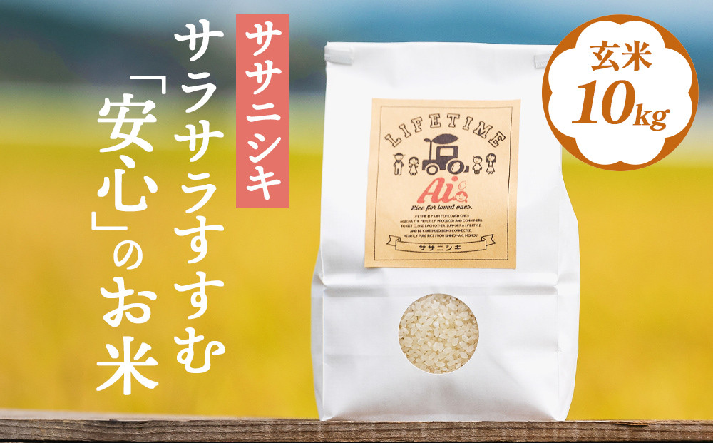 米 ササニシキ サラサラすすむ"安心"のお米 玄米 10kg 5kg×2 化学肥料不使用 お米 コメ こめ ささにしき ご飯 ごはん 主食 ライス 産地直送 国産 宮城県 石巻市