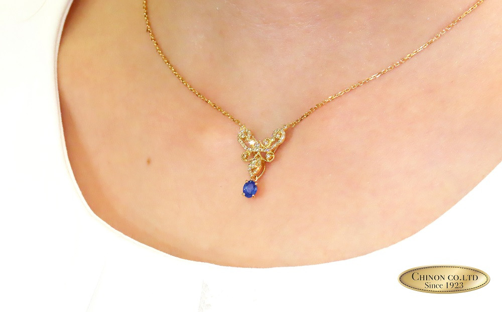 ダイヤモンド サファイア ペンダント K18イエローゴールド