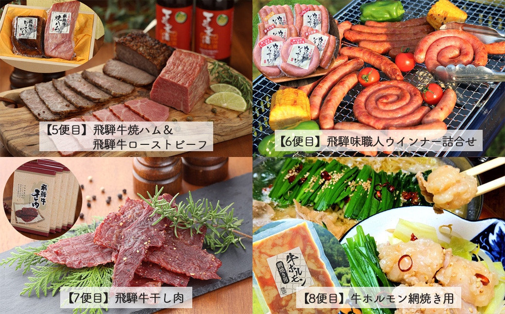 【毎月定期便 12回】飛騨味職人「おさだ食品 定期便」牛肉 飛騨牛 贈答 ギフト  詰め合わせ 焼くだけ 簡単  時短 毎月配送 ハム ビーフジャーキー ウインナー ベーコン ローストビーフ 加工肉
