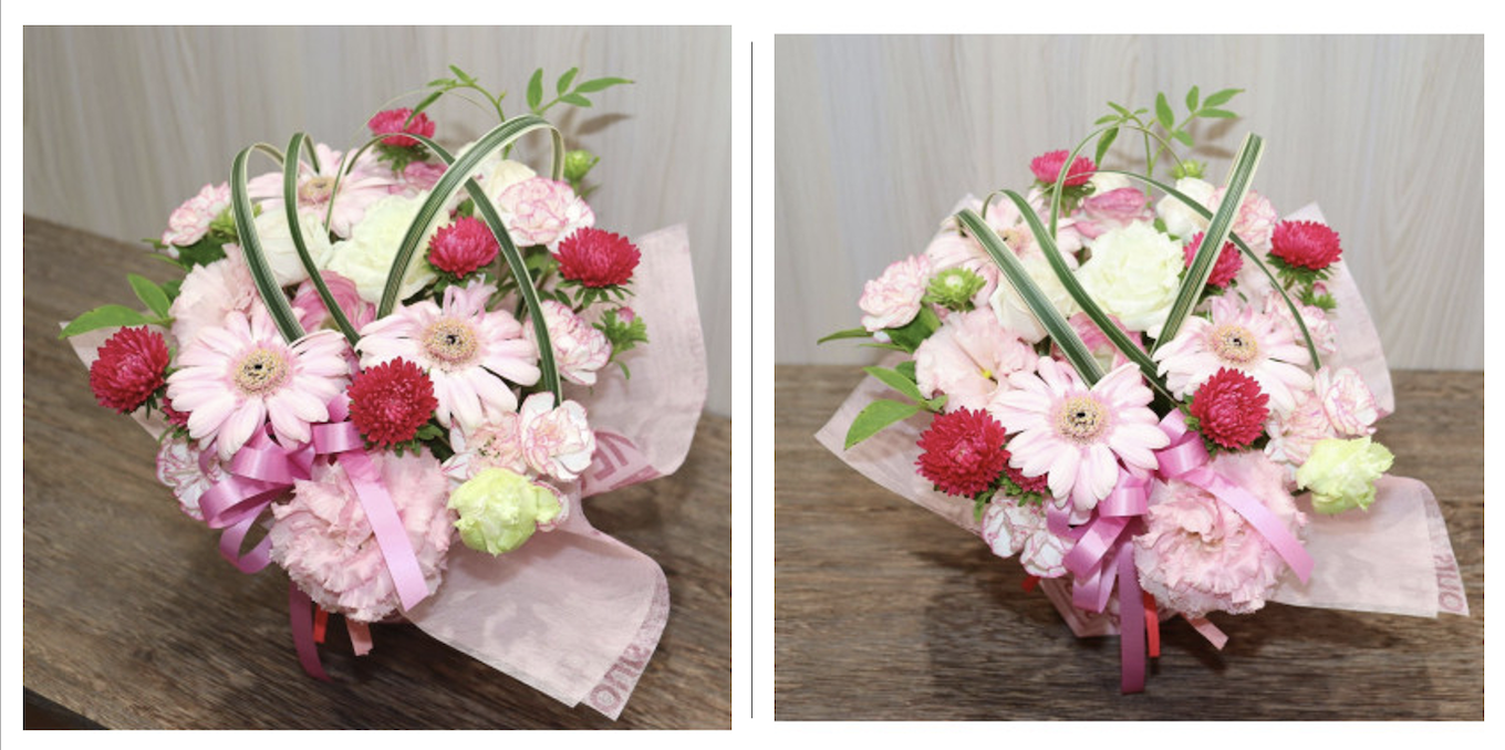 <ピンク系:ガーベラ、トルコキキョウ+季節のお花>生花アレンジメント【1379554】