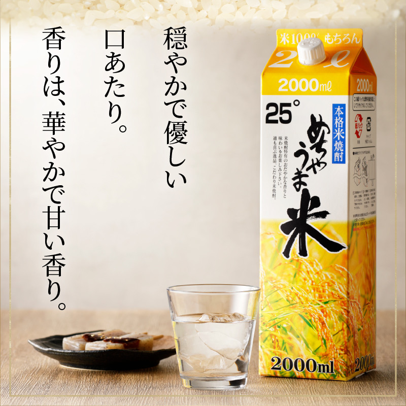 本格米焼酎 めちゃうま米25度2Lパック×6本セット_焼酎 米焼酎 2年連続 金賞 福岡県酒類鑑評会 めちゃうま米 25度 2L 6本 セット 鷹正宗 紙パック 本格焼酎 穏やかで優しい口あたり 華やかで甘い香り キレの良い後味 刺し身との相性 お酒 アルコール  焼酎ハイボール 福岡県 久留米市 お取り寄せ 送料無料_El020