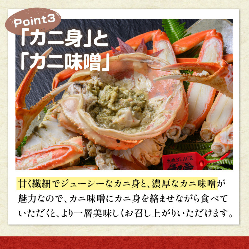 訳あり 【蟹の匠 魚政】茹で プレミアムズワイガニ 魚政BLACK(松葉ガニ・越前ガニ) 中サイズ(800~900g) 2匹セット 松葉蟹 蟹 かに カニ ガニ がに ボイル まるごと 海産物 海鮮 魚介 魚介類 甲殻類 海の幸 小 京都 京丹後 京丹後市 ふるさと納税 蟹 送料無料 UO01320・UO01321