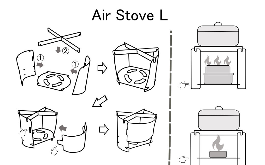 Air Stove L FK-0005 組立式 アルコールストーブ 五徳 ステンレス キャンプガジェット アウトドア CGK
