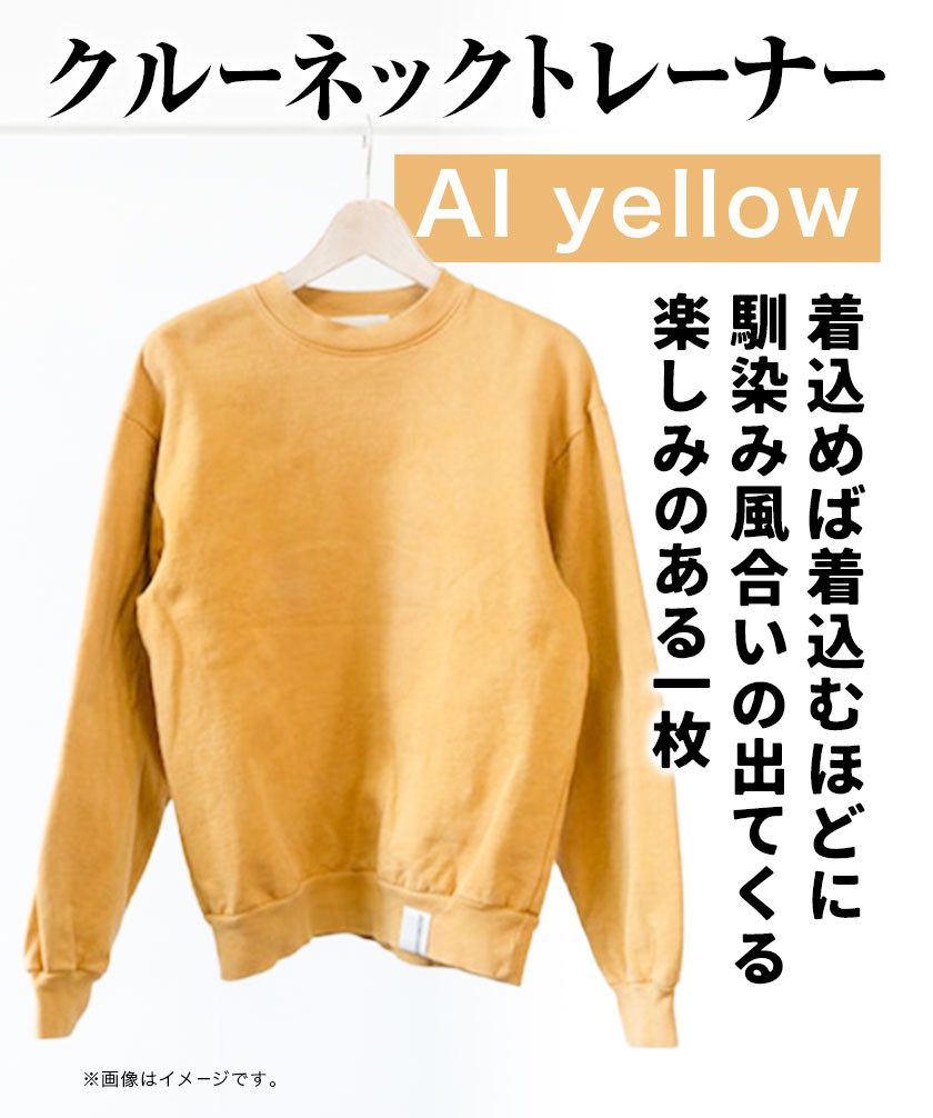 【M:サイズ】野の色を着る。温泉水・農業廃棄物で染色したクルーネックトレーナー AI yellow 合同会社nosome《90日以内に出荷予定(土日祝除く)》 送料無料 服 ファッション クルーネックトレーナー 染め 染色 ギフト レディース メンズ 北海道 本別町