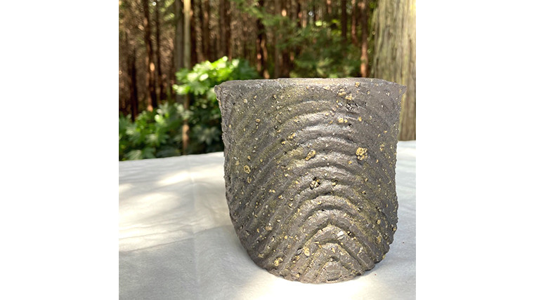桜川焼 灰釉波紋植木鉢（はいゆうはもんうえきばち） 連理窯  陶器  焼きもの やきもの 焼き物 工芸 茨城県 [AF006sa]