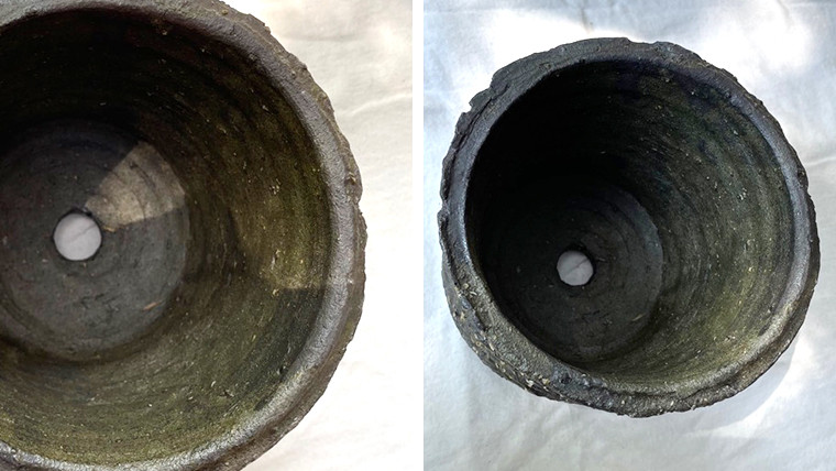 桜川焼 灰釉波紋植木鉢（はいゆうはもんうえきばち） 連理窯  陶器  焼きもの やきもの 焼き物 工芸 茨城県 [AF006sa]