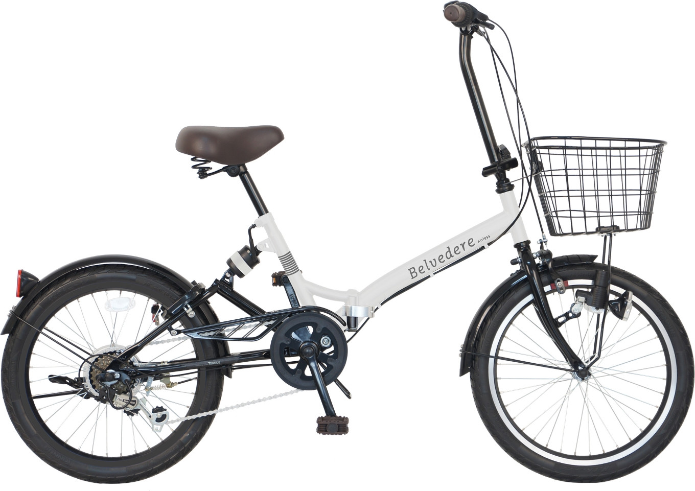 パンクしない折り畳み自転車20インチ6段変速Rサス付 ホワイト