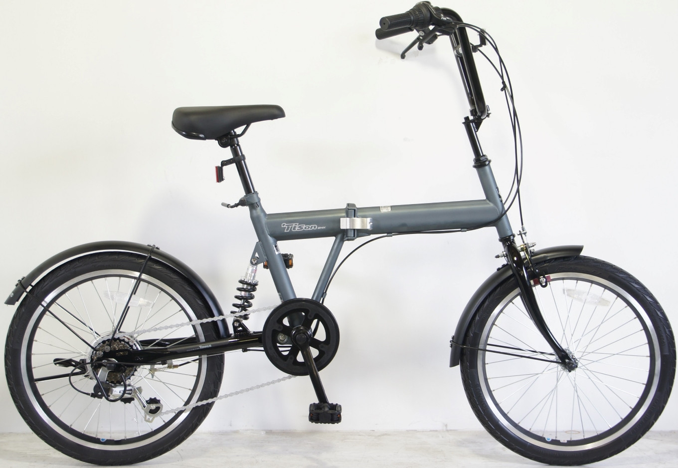 パンクしない折畳み自転車20インチ6段リアサス付ティスオン