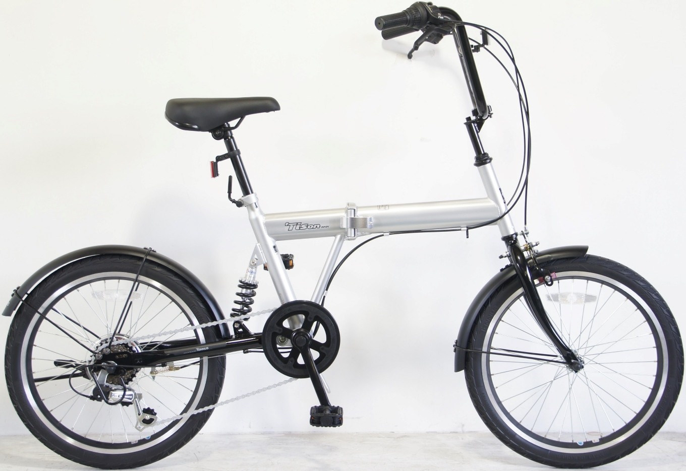 パンクしない折畳み自転車20インチ6段リアサス付ティスオン