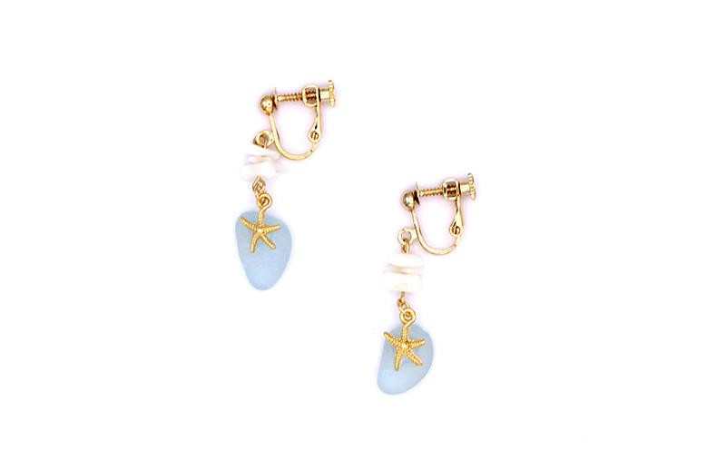 【ブレスレット&イヤリング】Lサイズ|サンゴとシーグラスのアクセサリーセット