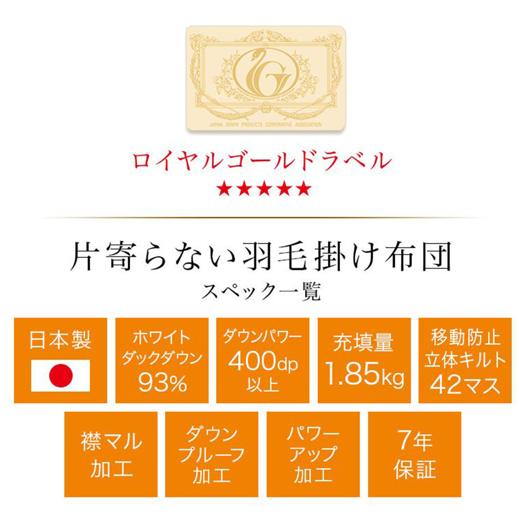 【柄ブルー】片寄らない羽毛掛ふとん ホワイトダック93% ロイヤルゴールドラベル【SDL】_BO-J201-bl_(都城市) 羽毛肌掛ふとん ホワイトダックダウン ロイヤルゴールドラベル 日本製