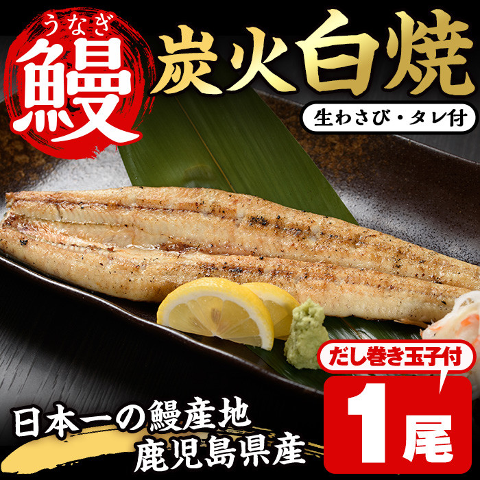 No.309 鹿児島県産うなぎの炭火白焼(1尾・生わさびとタレ付)と自慢の出汁巻き卵1本付! 国産 九州産 鰻 ウナギ うな重 うな丼 白焼き 卵焼き 出汁巻き 出汁巻きたまご おかず 特産品 お土産 セット冷凍【家むら】