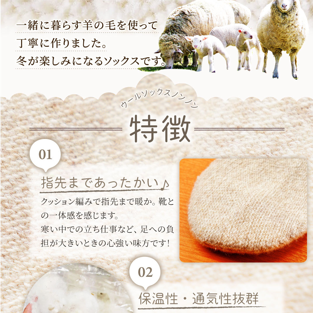 ひつじ飼いが作る ウールソックス（ベージュ）【ウールソックス 靴下 ソックス 厚手 フリーサイズ ベージュ 羊 レディース メンズ 男女兼用 島根県 大田市】