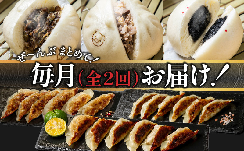 【定期便 全2回】金豚中華お楽しみセット(宮崎牛すき焼きまん・自慢の豚まん・黒ゴマあんまん、香港餃子、しそ餃子、にら餃子 各1種類)_M166-T003-2
