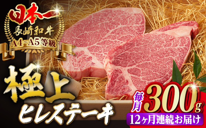 【全12回定期便】極上 ヒレ ステーキ 2枚 300g 長崎和牛 A4～A5ランク 希少部位【野中精肉店】[VF12] ヒレステーキ 定期便 ひれすてーき 長崎和牛 ステーキ 2枚 ヒレステーキ