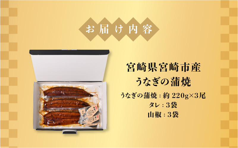 【最速便】【日時指定可能】宮崎県宮崎市産 うなぎの蒲焼 約660g(約220g×3尾)タレ・山椒セット_M325-011-2W