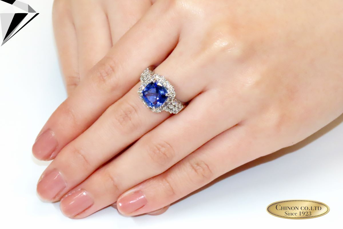 クッションカットタンザナイトリング【 プラチナ 】 指輪 タンザナイト ダイヤモンド リング ジュエリー ダイヤ PT 宝石鑑別書付き KT-1188