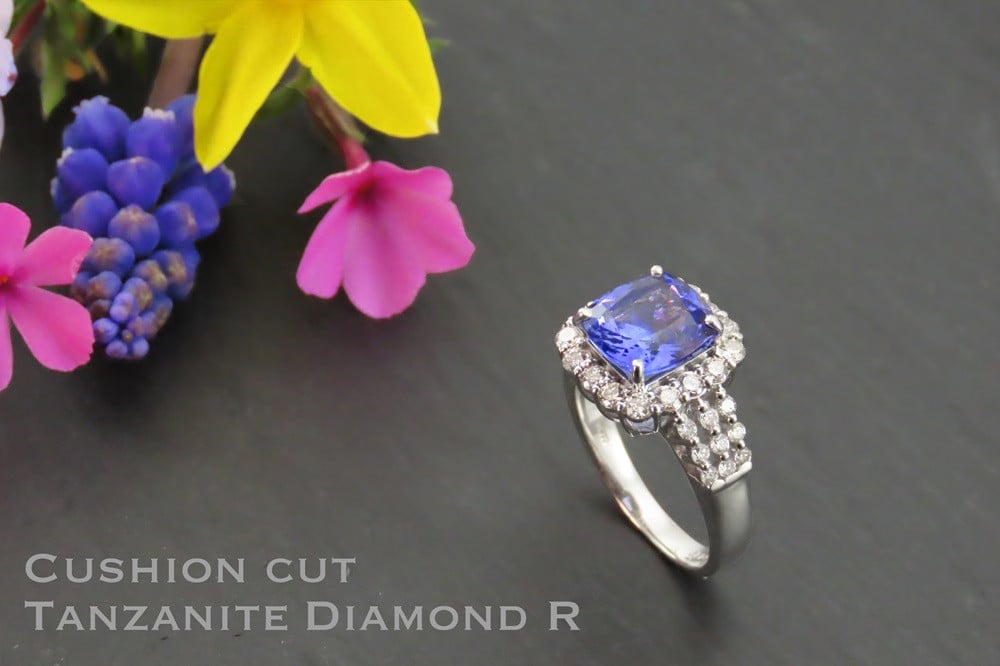 クッションカットタンザナイトリング【 プラチナ 】 指輪 タンザナイト ダイヤモンド リング ジュエリー ダイヤ PT 宝石鑑別書付き KT-1188