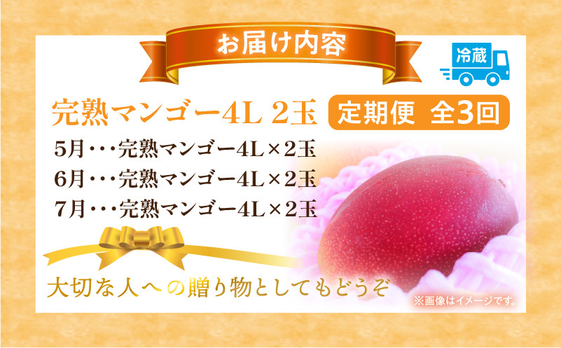 《2026年発送先行予約》【数量・期間限定】完熟マンゴー4L2玉定期便 全3回_M153-T035