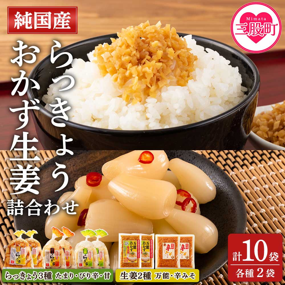 ＜純国産らっきょう3種とおかず生姜2種の詰め合わせ（各2P）＞宮崎県産 国産 らっきょう たまりらっきょう 生姜 ショウガ 薬味 ラーメン 炒飯 チャーハン うどん セット 詰め合わせ 食べ比べ バラエティ 小分け便利 使い切り 常備菜 箸休め さっぱり風味 食卓彩り 晩酌向け 家庭用 人気返礼品 お取り寄せ【MI251-ko】【株式会社上沖産業】