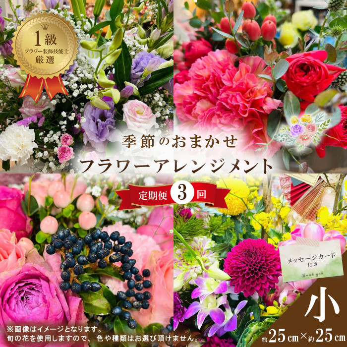 26-940.【3回定期便】<1級フラワー装飾技能士が厳選>季節のおまかせフラワーアレンジメント【生花】(小)