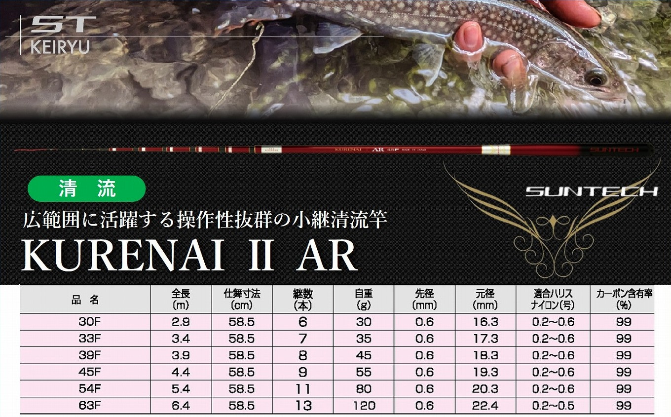 【日本製・渓流竿】KURENAI Ⅱ AR 39F(76-5)