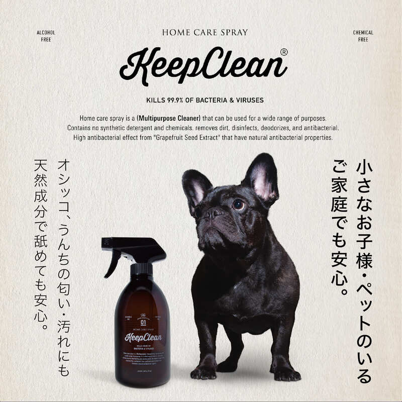 KeepCleanホームケアスプレー(抗菌)500ml×1個 マルチクリーナー 箱入り ギフト ボックス 抗ウイルス 除菌 抗カビ 消臭 アルコールフリー 無香料 ペット 赤ちゃん 安心 掃除 キッチン 天然成分 おしゃれ 油汚れ トイレ 洗剤 東京 新宿 0102-001-S05