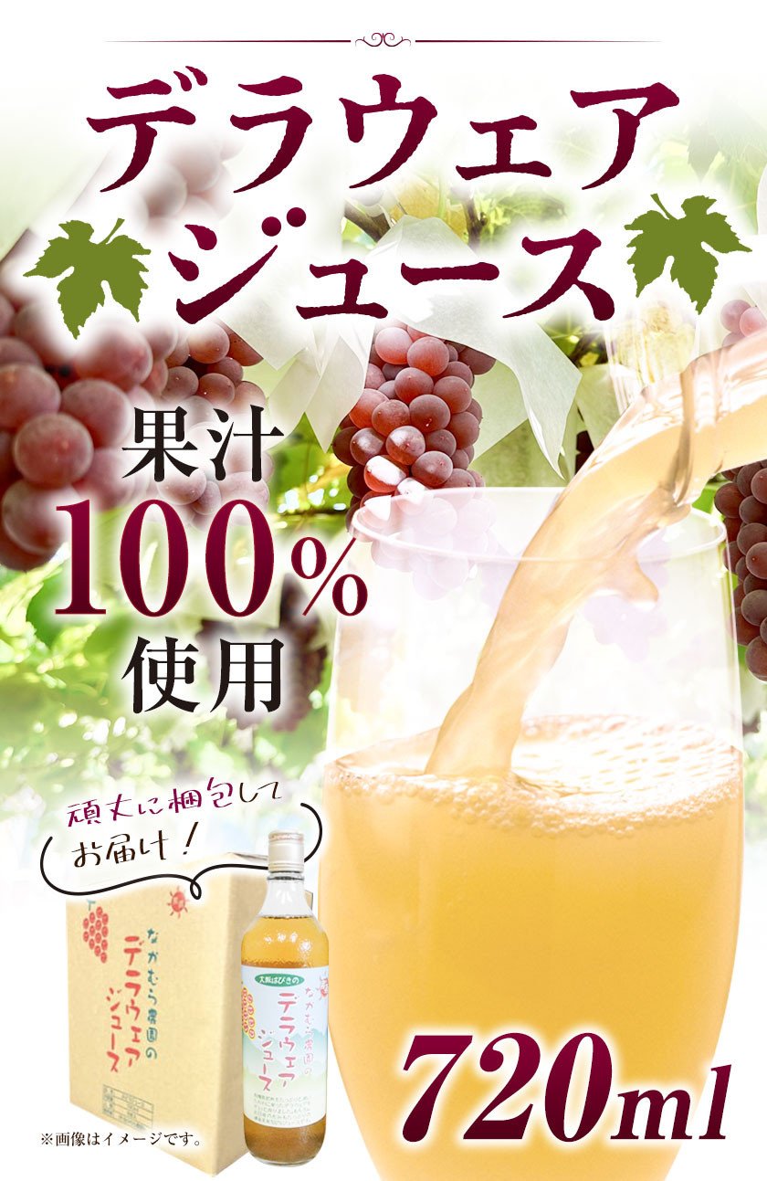 デラウェア ジュース 720ml 6本 有限会社なかむら農園《60日以内に出荷予定(土日祝除く)》大阪府 羽曳野市 ジュース 飲料品 ドリンク ぶどう ブドウ 葡萄 送料無料