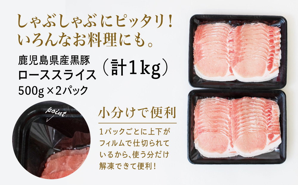 【鹿児島県産】黒豚 しゃぶしゃぶ用 ローススライス1kg(500g×2) 豚肉 しゃぶしゃぶ お鍋 炒め物 冷凍 スターゼン 南さつま市