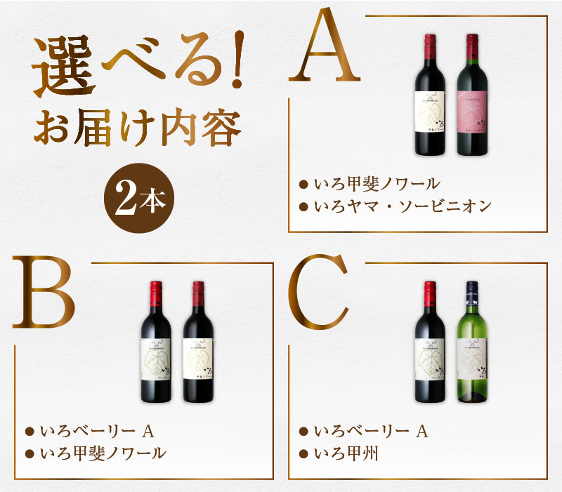 【選べる組合せ】まるき【いろシリーズ】2本【いろベーリーA/いろ甲斐ノワール/いろヤマ・ソービニオン/いろ甲州/いろグラン甲州/いろベーリーAブラッシュ】(MG) 【ワイン 赤ワイン 白ワイン ロゼワイン 甲州市 山梨県】