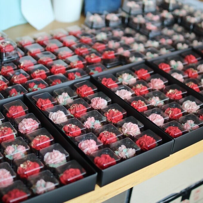 DC-007_あんフラワークッキー（カーネーション）15個入り フラワータルト　食べられるお花！あんこのお花！【風呂敷ラッピング】和菓子