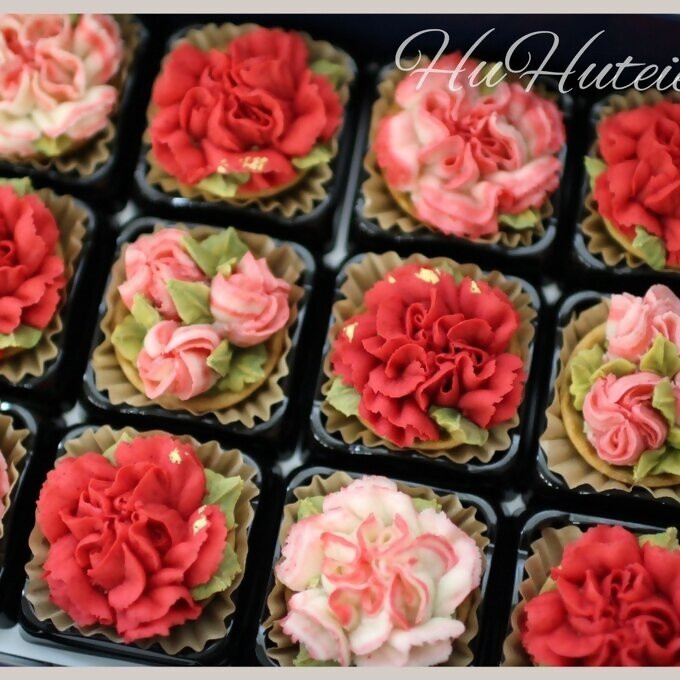 DC-007_あんフラワークッキー（カーネーション）15個入り フラワータルト　食べられるお花！あんこのお花！【風呂敷ラッピング】和菓子