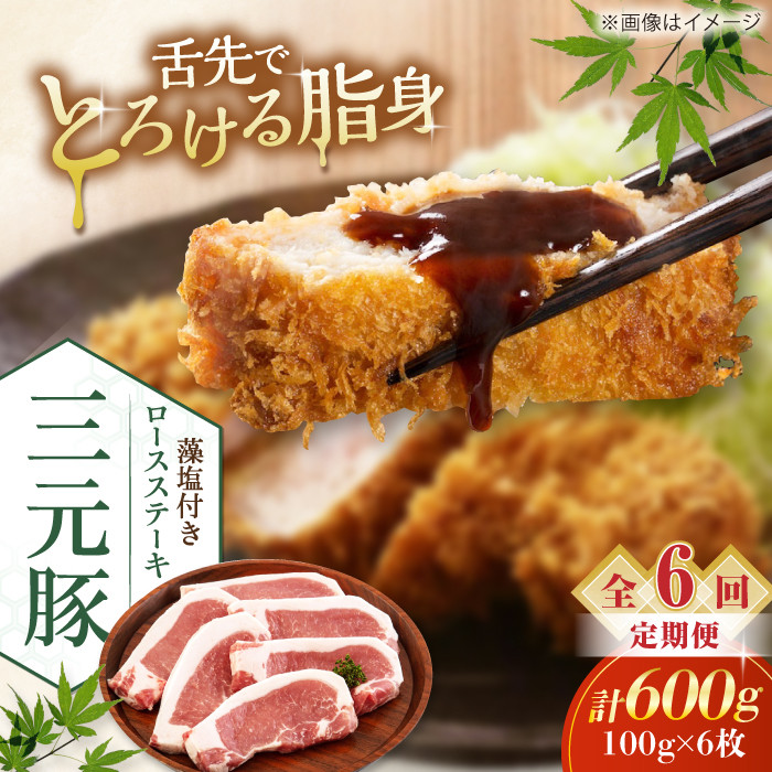 【全6回定期便】平田牧場 ロースステーキ 600g  (100g×6枚) ※藻塩付 《喜茂別町》【平田牧場】肉 豚肉 ロース ステーキ ステーキ用 とんかつ 生姜焼き 定期便 北海道 [AJAP024] 78000 78000円
