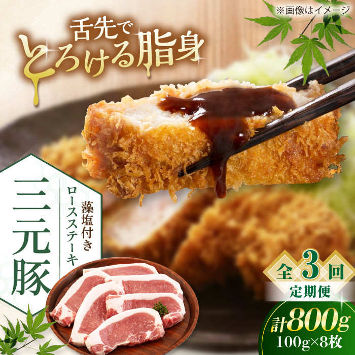 【全3回定期便】平田牧場 ロースステーキ 800g  (100g×8枚) ※藻塩付 《喜茂別町》【平田牧場】肉 豚肉 ロース ステーキ ステーキ用 とんかつ 生姜焼き 定期便 北海道 [AJAP027] 51000 51000円